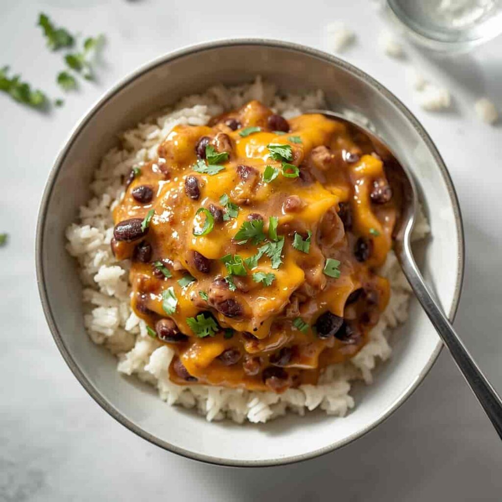 cheesy black beans and rice