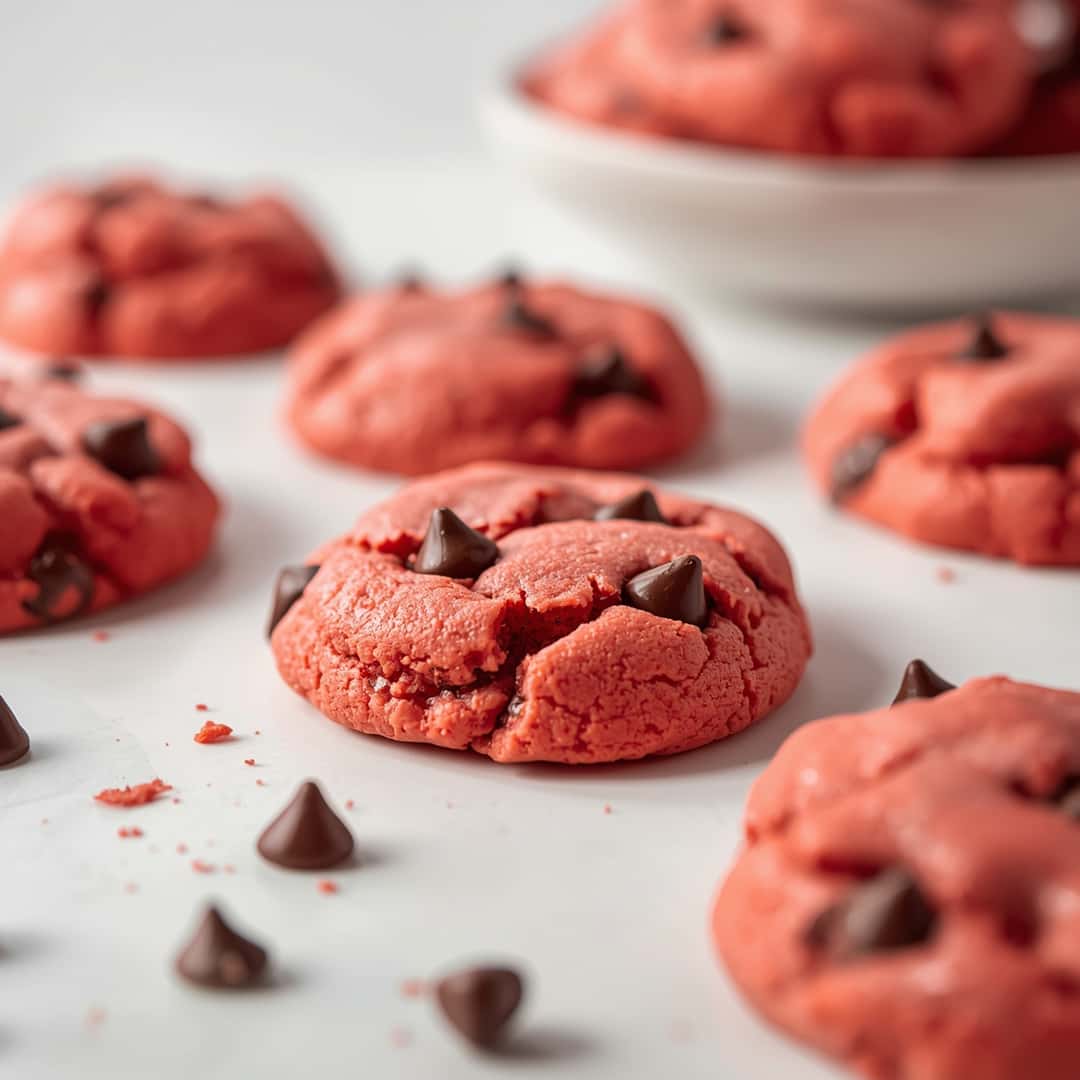 Pink Velvet Chocolate Chip Cookies