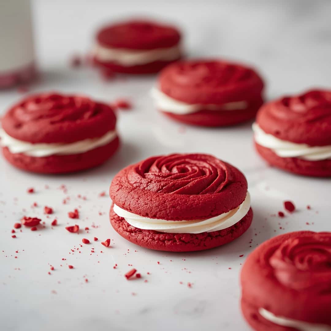 Red Velvet Rose Sandwich Cookies