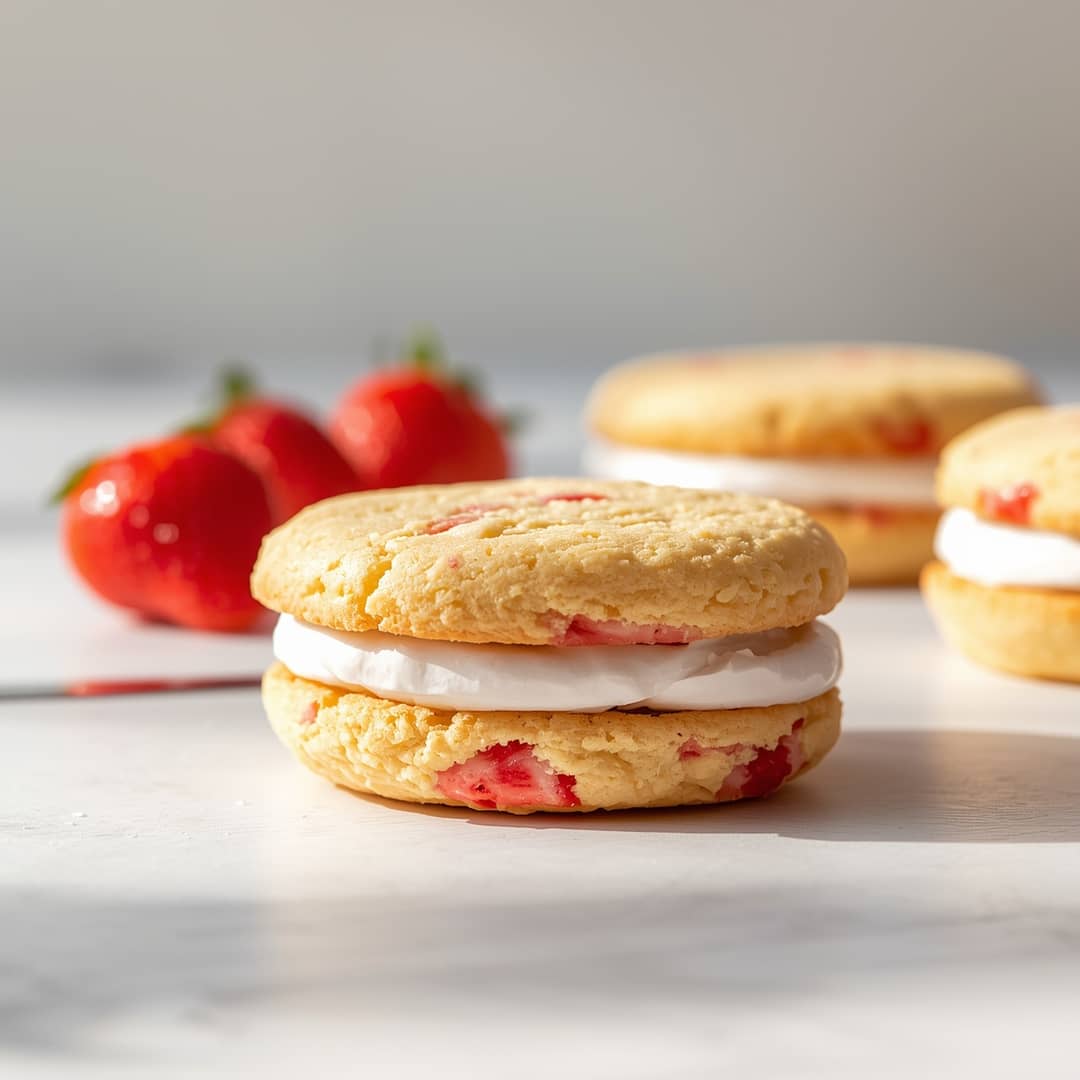 Soft Strawberry Cake Mix Sandwich Cookies