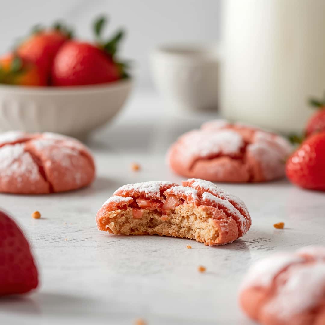 Strawberry Cake Mix Crinkle Cookies