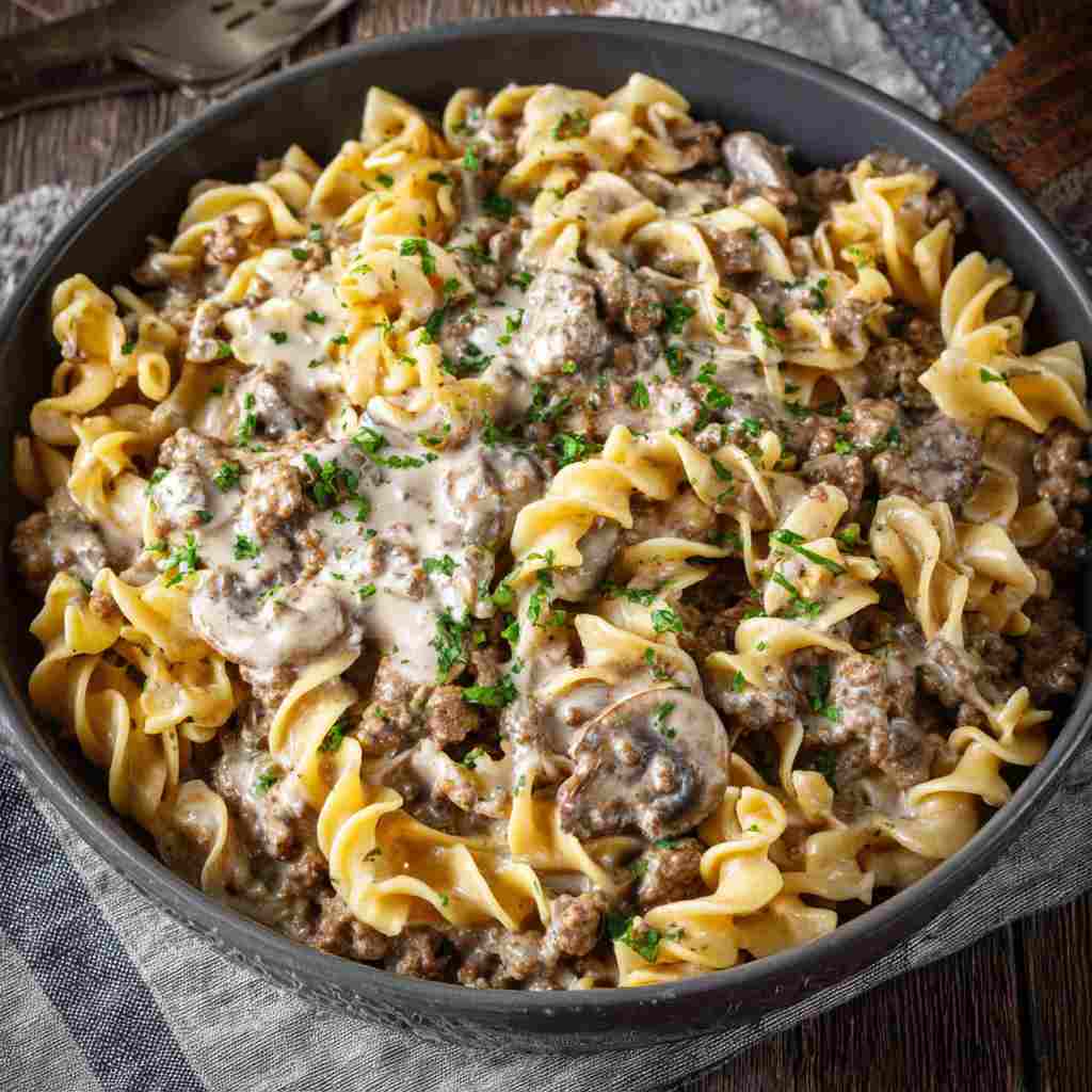Creamy Ground Beef Stroganoff