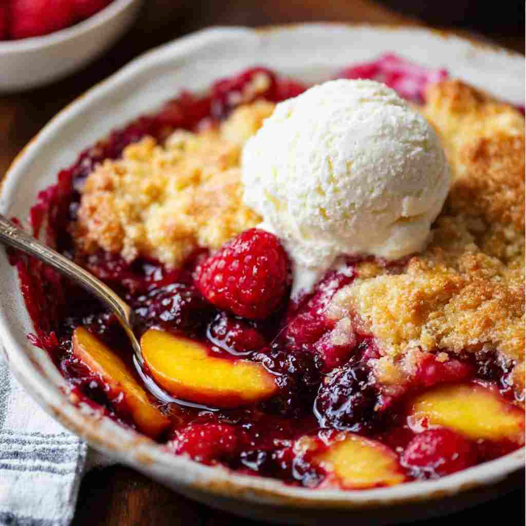 Peach and Raspberry Cobbler