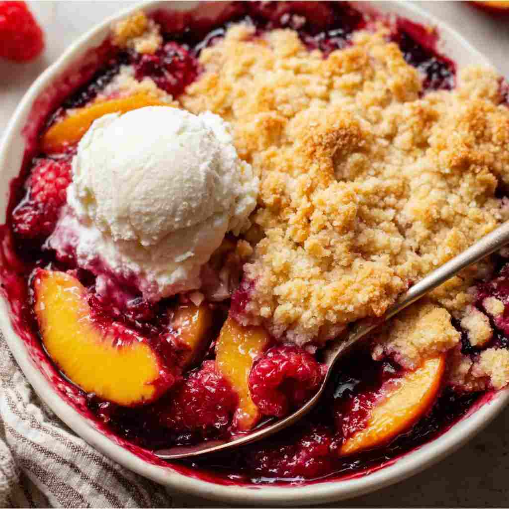 Peach and Raspberry Cobbler