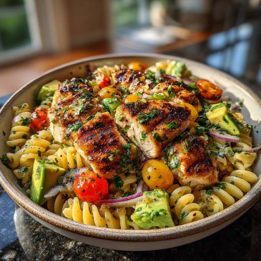 Healthy Chicken Pasta Salad Recipe with Avocado