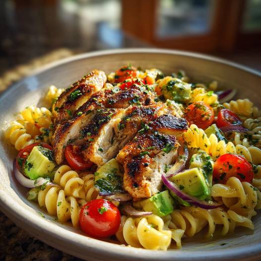 Healthy Chicken Pasta Salad Recipe with Avocado