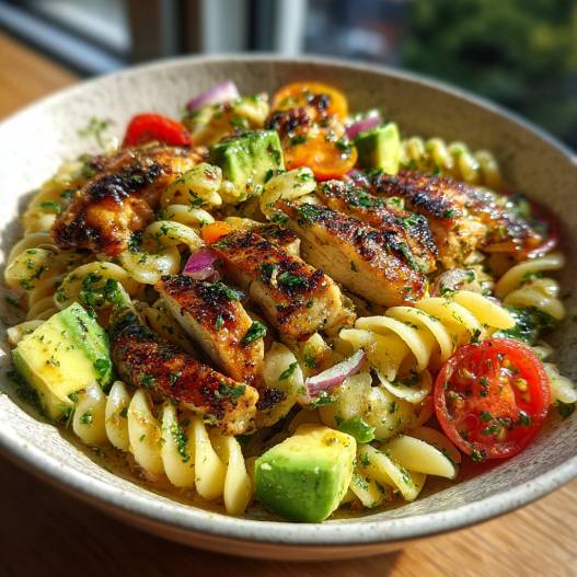 Healthy Chicken Pasta Salad Recipe with Avocado process