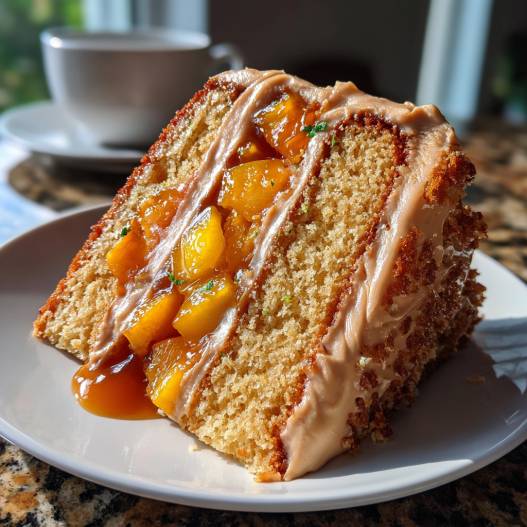 Peach Cake with Brown Sugar Frosting