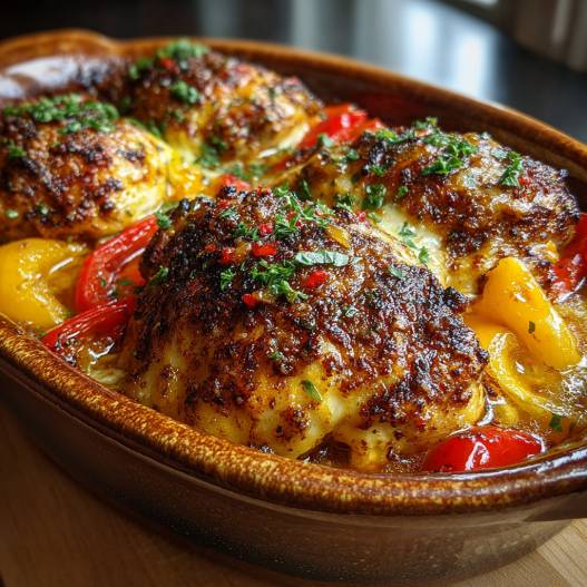 SUMMER CHICKEN BAKE with Bell Peppers, Cajun seasoning, Cream Cheese, and Cheddar process
