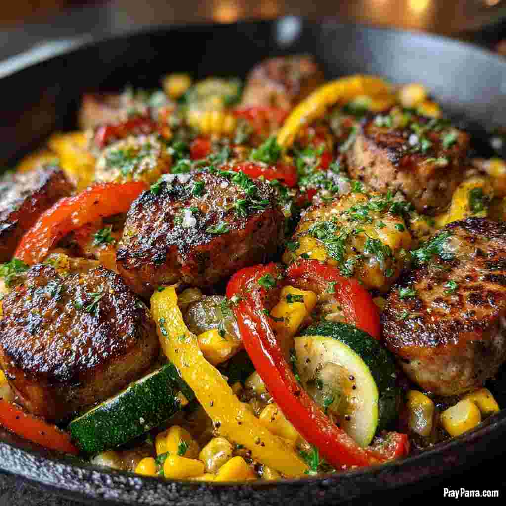 Sausage and Veggies Skillet with Bell Peppers, Zucchini, and Corn