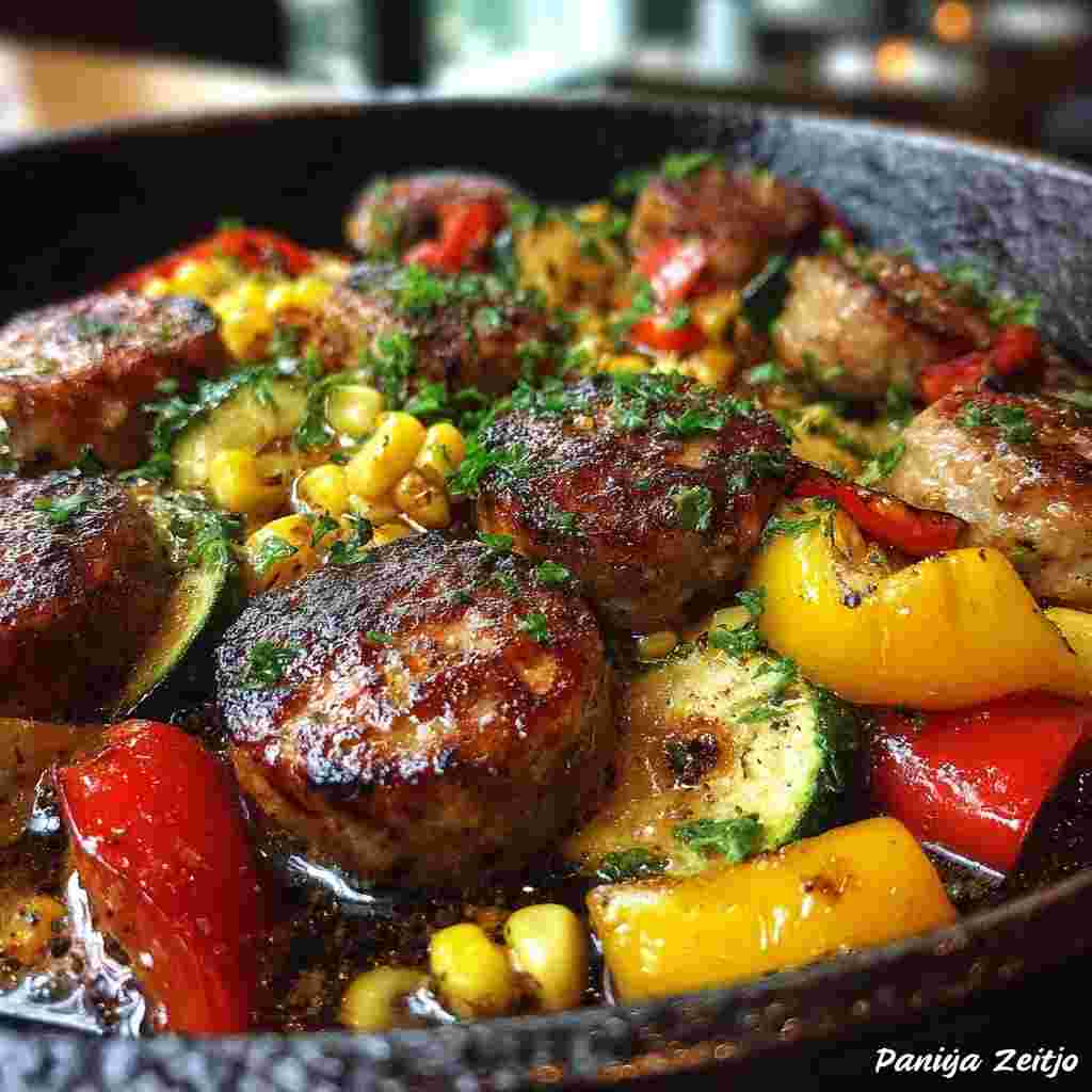 Sausage and Veggies Skillet with Bell Peppers, Zucchini, and Corn process