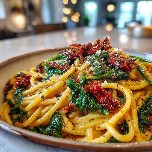 Spaghetti & Spinach with Sun-Dried Tomato Cream Sauce process