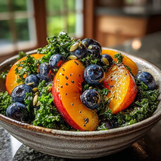 Summer Peach Blueberry Kale Salad