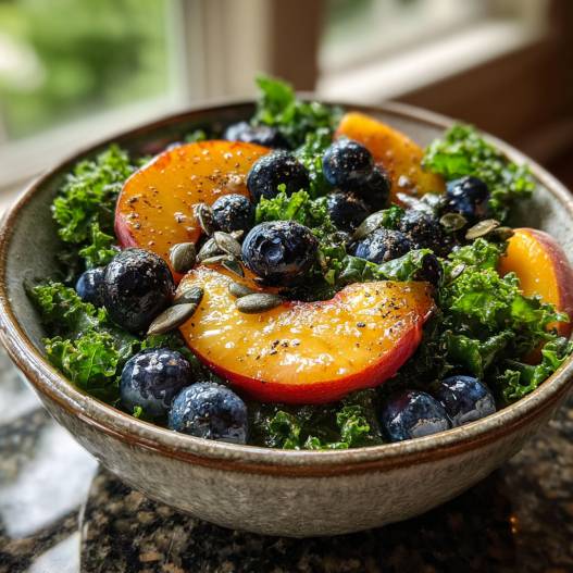 Summer Peach Blueberry Kale Salad process