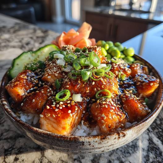 Teriyaki Salmon Sushi Bowl process