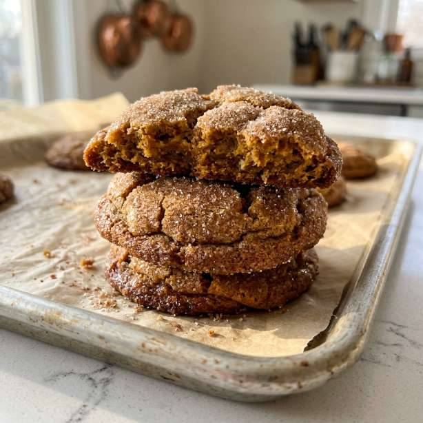 Chewy Brown Butter Pumpkin Snickerdoodle Cookies
