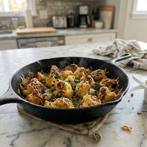 Crispy Roasted Parmesan Cauliflower Bites with Herbs