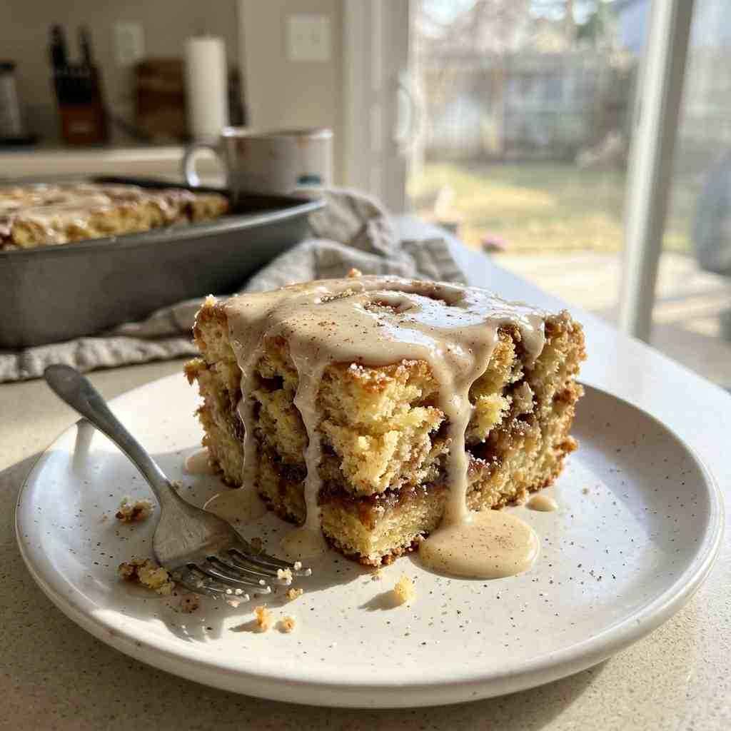 Homemade Cinnamon Roll Cake with Vanilla Cream Glaze