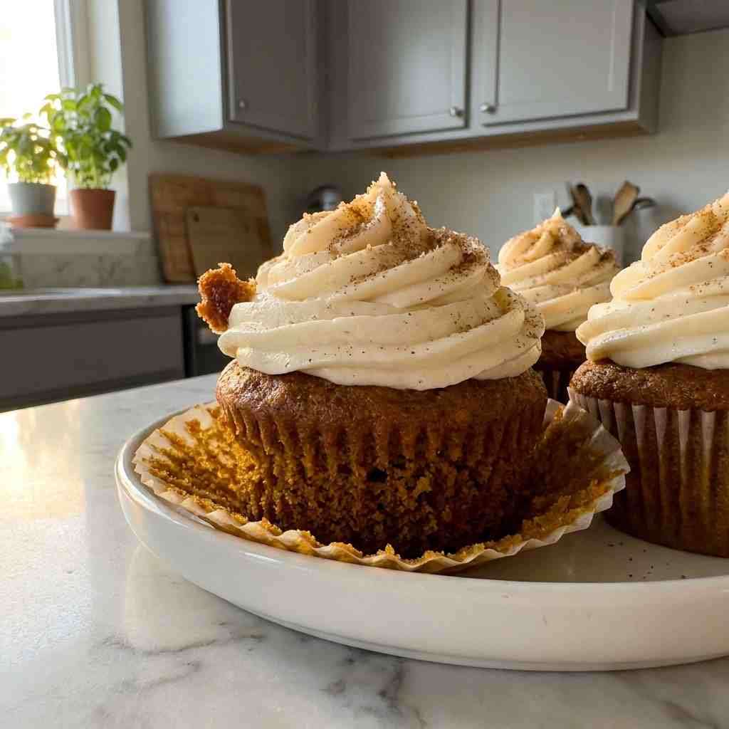 Pumpkin Cupcakes with Cinnamon Cream Cheese Frosting