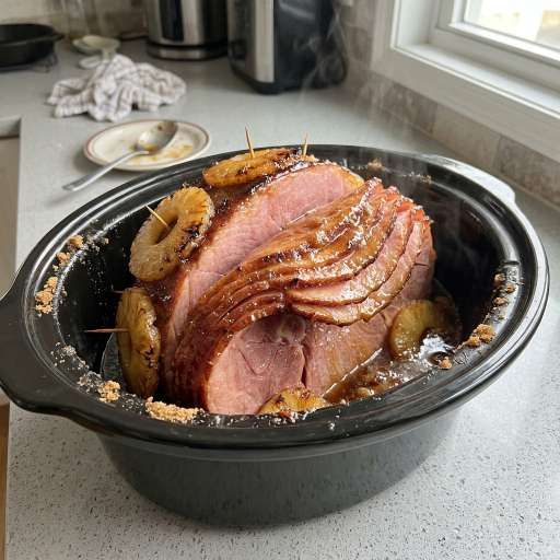 Slow Cooker Brown Sugar Pineapple Glazed Spiral Ham