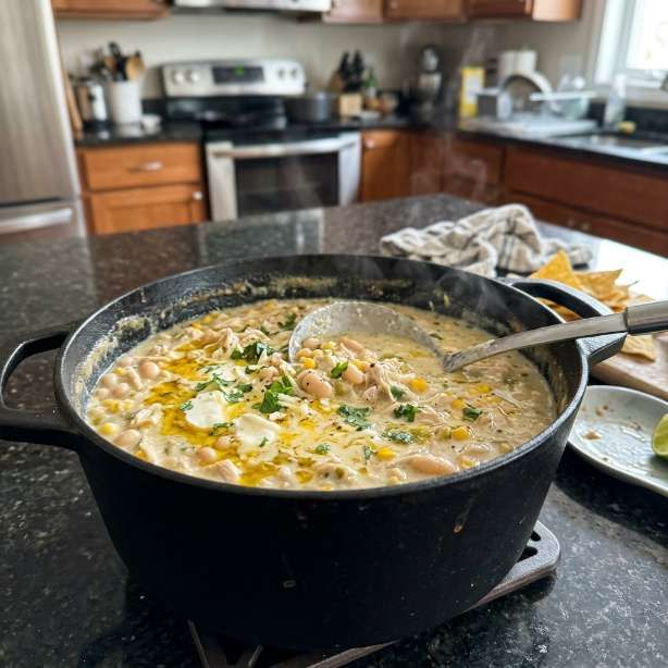 The Easiest Crockpot White Chicken Chili with Cream Cheese (Kid Friendly Fall Di